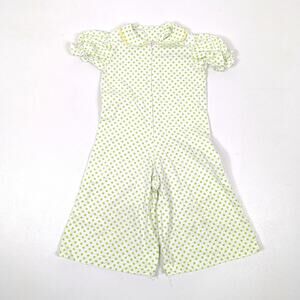 Vintage Handmade Jumpsuit Girls Size 18m Green Floral Flare Romper